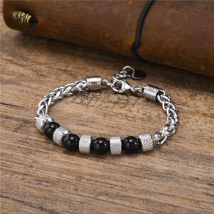 FBB23909 Premium Material Fashion Bangle (Black And Silver)
